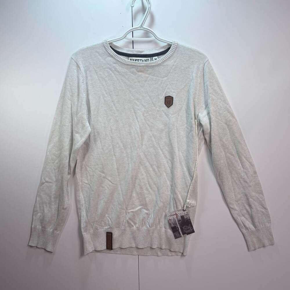 Naketano Jedem getrotzt Men's Cotton Knit Sweater in White Marble Melange